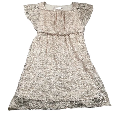 Vestido para mujer AGB talla 6 beige encaje lentejuelas cuello redondo manga gorra forrado nuevo con etiquetas Foto 1 de 4