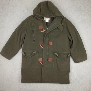 Vintage LL Bean Duffle Coat Mens Extra Large Green Wool Hooded Toggle Jacket 90s - Picture 1 of 12