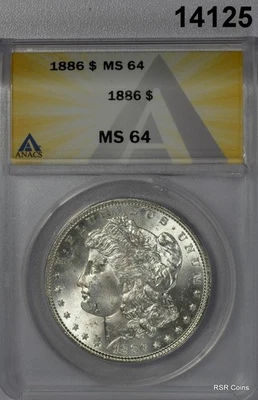1886 MORGAN SILVER DOLLAR ANACS CERTIFIED MS64! #14125 - Image 1 of 3