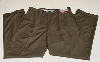 全新带标签 Louis Raphael 男式正装裤子打褶棕色标签 36x34 尺寸 36x31 — 第 1/4 张图片