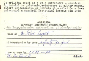 Rumänien, 1988, Vintage Pressekonferenz Einladung - Tschechoslowakische Botschaft - Bild 1 von 1