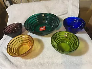 5 Pc Multi Color Signed Richard Blenko Bowl Set MCM Salad ? Super Rare And Nice - Picture 1 of 15