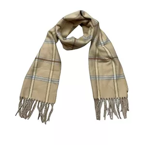 V. Fraas weicher Cashmink Halstuch kariert Fransen Acryl beige creme Germany - Bild 1 von 4
