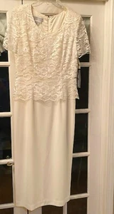 MAGGY LONDON TEA LENGTH IVORY LACE TOP SPECIAL OCCASION DRESS NWT SZ 14 ORIG $14 - Picture 1 of 7