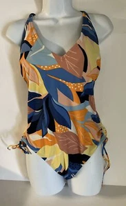 Kona Sol Tropical Multicolor one piece swimsuit Ruched Sides size L - Picture 1 of 5