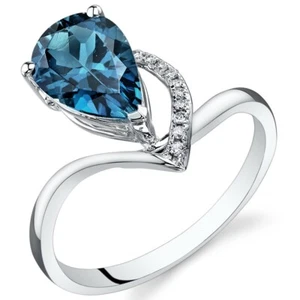 Anillo de diamantes topacio azul Londres en forma de pera de oro blanco de 14 quilates talla 7 - Imagen 1 de 3