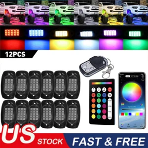 12PCS RGB LED Rock Lights Kit Underbody Neon Music Light Bluetooth APP Control - Picture 1 of 14