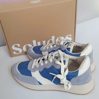 NIB Soludos Retro Paradiso Leather/Textile Colorblock Sneakers Marine Blue 7, 8 - Image 1 of 4