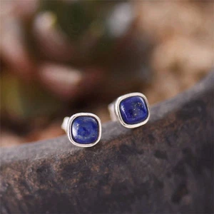 Pendientes de perno cuadrado redondeados azul lapislázuli plata esterlina 925 A1606 - Imagen 1 de 12