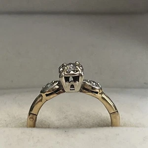 Vintage Diamond 14k Yellow Gold Engagement Ring with Fingermate Shank Size 9 - Picture 1 of 8