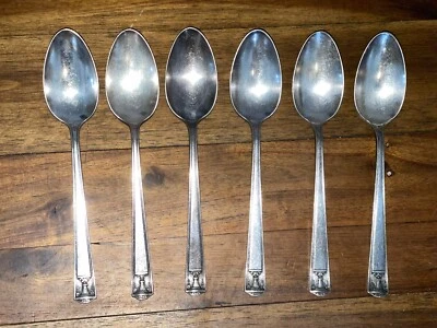 HOLMES EDWARDS CENTURY SILVER-PLATE FLATWARE 6 TEASPOONS ART DECO 1923 ANTIQUE - Image 1 of 4