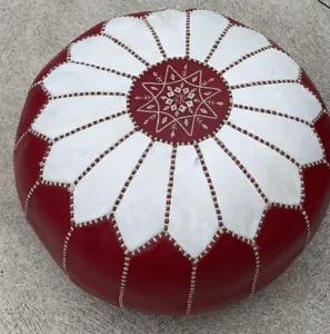 Moroccan Red Leather Ottoman Pouf Unstuffed Handmade Footstool Genuine Pouffe - Picture 1 of 11