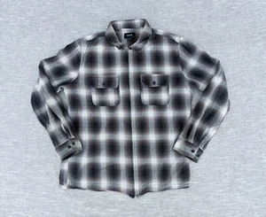 Huf Shirt Mens Large Black Grey Plaid Flannel Zip Up Long Sleeve Skate - Picture 1 of 10