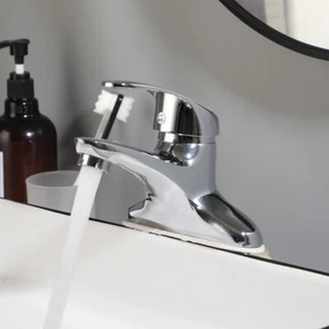 Grifo mezclador de grifo de lavabo de una manija para baño montado en cubierta de latón cromado - Imagen 1 de 11