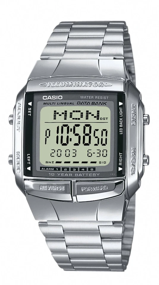 Orologio CASIO DATA BANK DB-360N-1ADF Acciaio Digitale Chrono Sveglia Memo - Immagine 1 di 1