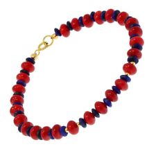 18k YELLOW GOLD BRACELET WITH CORAL AND LAPIS LAZULI