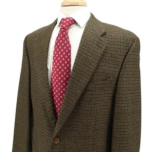 VTG Chaps Ralph Lauren Wool Flannel Green Brown Blazer Sport Coat 42L 44L Canada - Picture 1 of 16