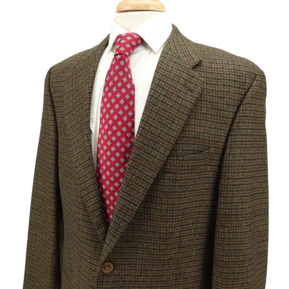 VTG Chaps Ralph Lauren Wool Flannel Green Brown Blazer Sport Coat 42L 44L Canada - Image 1 of 4