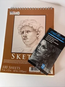 US Art Supply 9x12 Sketch Pad & Misulove Charcoal pencils E40 - Picture 1 of 5