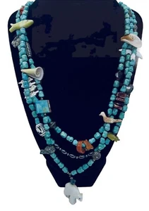 Vintage Santo Domingo Turquoise Fetish Totem Multi Strand Treasure Necklace - Picture 1 of 10