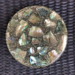 Vintage Abalone Shell Trivet Betty's Shells California Lucite MCM - Picture 1 of 9