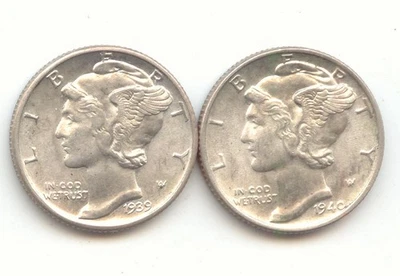 1939 & 1940 Mercury Dime, Both Bright White BU, True Auction, No Reserve - Image 1 of 2