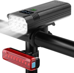 Bike Lights Front and Back, 8000 Lumens Super Bright 8 LED Bike Light, 6400mAh U - Picture 1 of 8