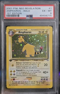PSA 6 ERROR 1st Ed. Ampharos 01/64 Neo Revelation Holo - Image 1 of 3