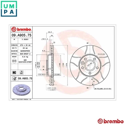 2x BRAKE DISC 09.A905.75 FOR FORD GRAND/C-MAX FOCUS/III/Hatchback/Van/Turnier - Image 1 of 4