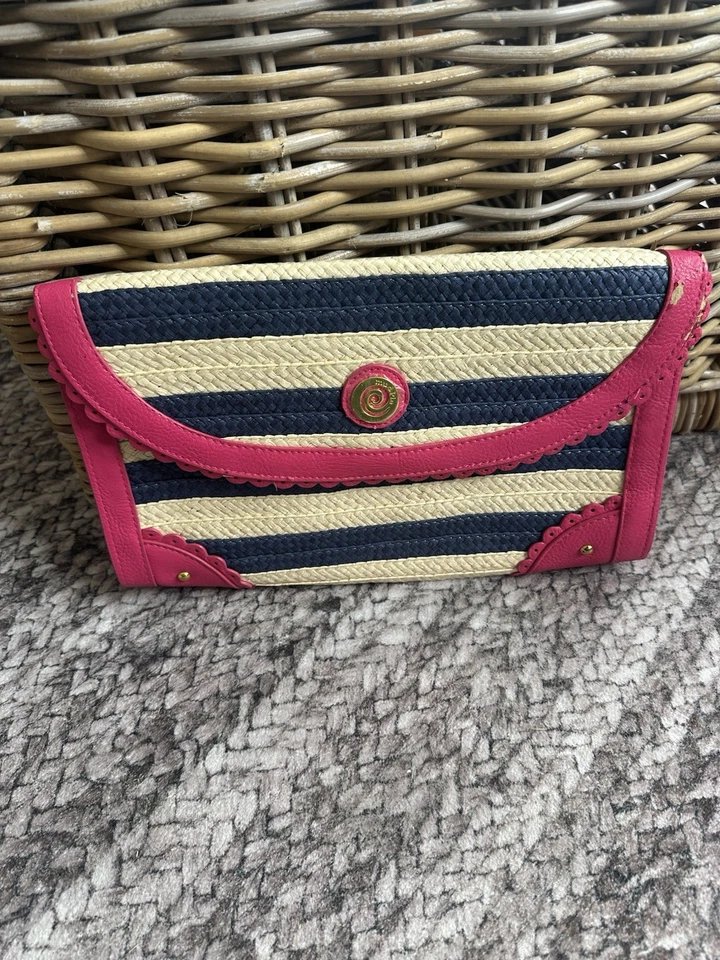 Nuevo Bolso de Mano Mud Pie Paja Náutico Rayas Crema, Azul y Rosa Con Daños Foto 1 de 4
