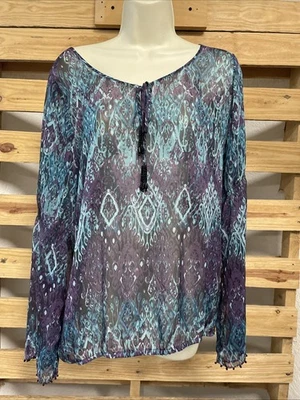 INC International Concepts Sheer Boat Neck Blouse Woman's Size 12 KG JD - Image 1 of 4