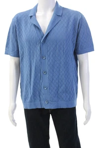 Runaway Mens Cotton Blend Knit Collared Button Up Shirt Blue Size L - Picture 1 of 5
