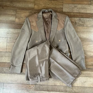 VINTAGE Silverado Western Anzug 44 L 2-teilig braun Wildleder Passe Blazer Hose USA #3098 - Bild 1 von 19