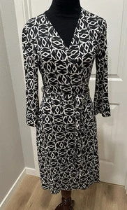 Diane von Furstenberg Sz 6 Black/Ivory Julian Fun Geometric Print Wrap Dress - Picture 1 of 5