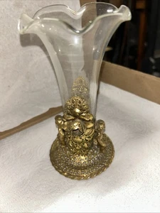 Vintage Hollywood Regency gold metal and glass flower bud vase - Picture 1 of 6