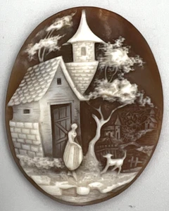 Antique Victorian Large Shell Cameo Carving Mans Best Friend C1870 - Picture 1 of 16