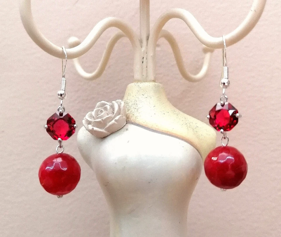 Orecchini argento925 Cristallo E radice di rubino - Immagine 1 di 1