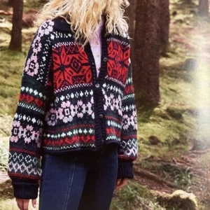 Free People Snowdrift Argyle Wollmischung mehrfarbig Strick Cardigan Pullover MUSTER - Bild 1 von 9