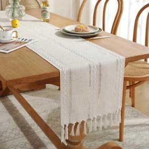Creme Landhausstil Quasten Tischläufer, Style Tassels Table Runner, Beige Boh... - Bild 1 von 9