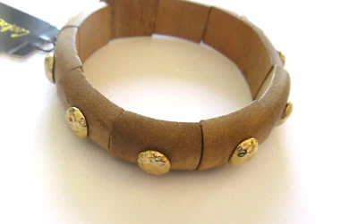 Pulsera Cookie Lee Stretch - Madera Genuina - Color Marrón Medio - Cuentas Color Oro Foto 1 de 2