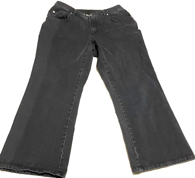 DENIM & CO. BLACK CROSS STRETCH JEANS SIZE 18W STRAIGHT LEG 27" INSEAM DARK WASH - Image 1 of 4