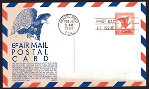 UXC4 6c Eagle Air Mail Postal Card FDC Anderson blue cachet Feb 15, 1963 faults - Picture 1 of 1