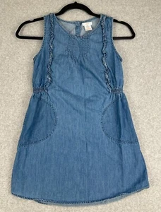 Joe Fresh Denim Dress Girls 14 Blue Cotton Sleeveless Elastic Waist Back Button - Picture 1 of 12