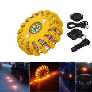 16-LED Rechargeable Magnetic Emergency Hazard Warning Light 9 in 1 Strobe Amber - Picture 1 of 9
