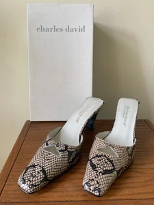CHARLES DAVID by NATHALIE M SNAKESKIN DESIGN LOW HEEL PUMP MULES SHOES 6-1/2M - Picture 1 of 7