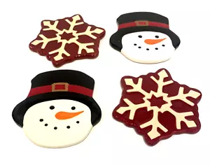 St. Nicholas Square YULETIDE Drink Coaster Set 4 Snowman Snowflake Red White - Picture 1 of 8