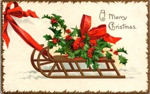A Merry Christmas Sled, Embossed Ellen Clapsaddle Signed Postcard 1907 Maine - Picture 1 of 2