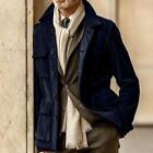 Mens Faux Suede Casual Fashion Jacket Retro Stand Collar Trench Windbreaker Coat
