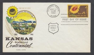 US Planty 1188-22 FDC. 1961 4c Kansas Statehood, Fluegel cachet, unaddressed - Picture 1 of 1