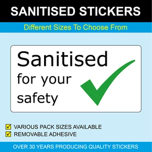 Sanitised For Your Safety Sticky Labels / Stickers - Choose From 3 Sizes - Picture 1 of 3